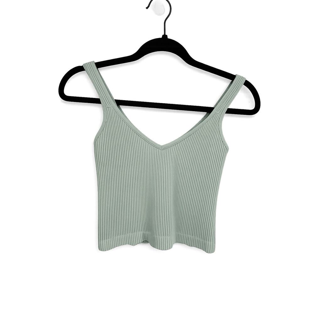 New Mix Ribbed Crop Tank Top Womens S/M Sage Green Y2K Coastal Stretch Cami Boho